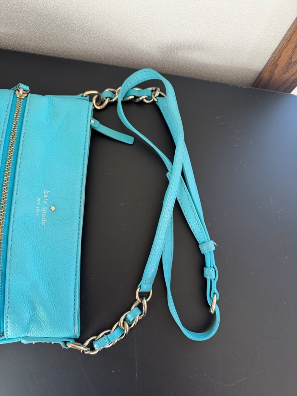 Kate Spade Connie Hill Ellen Grace Teal Blue Leather Crossbody Shoulder Bag - Picture 9 of 14